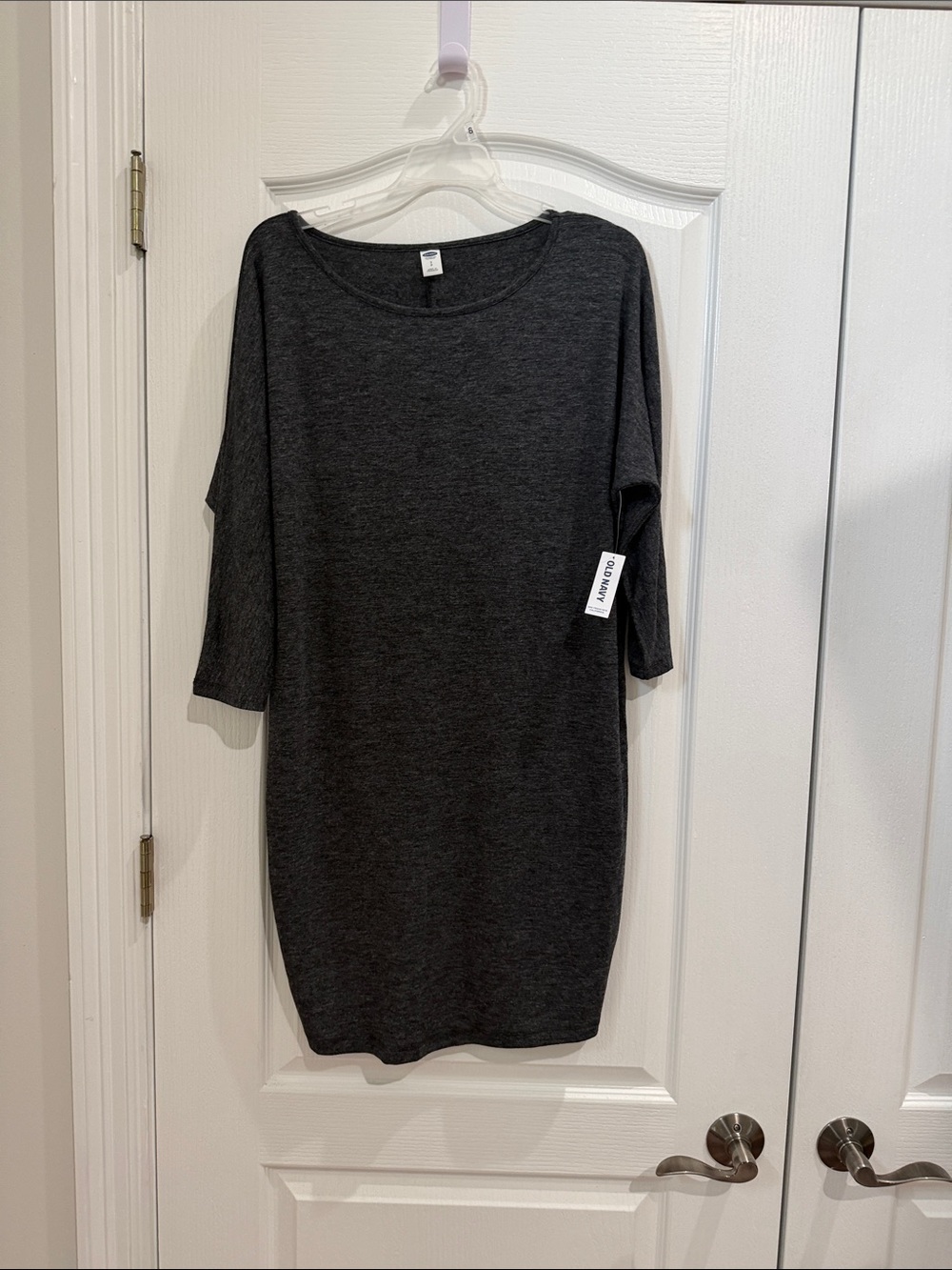 Old Navy Charcoal Gray 3/4 Sleeve Knit Shift Dress Sz SP NWT